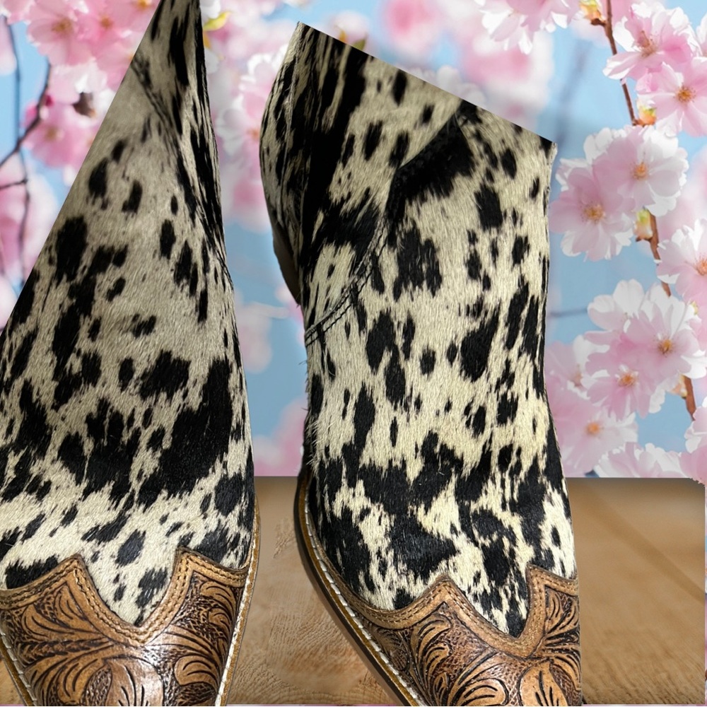 💯Hand Tooled Leather Genuine Cowhide Women Bootie Boot Boho Western Shoe Rodeo - Picture 9 of 16